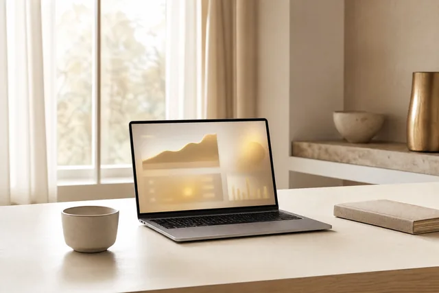 Licht kantoor met een laptop die een dashboard toont